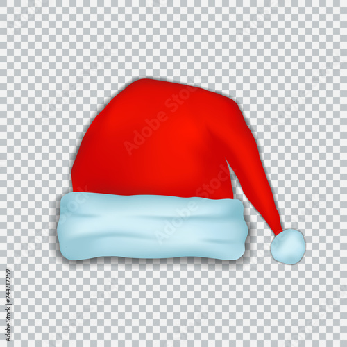 Santa Claus Christmas hat. New Year Red hat isolated on transparent background. Vector design illustration.