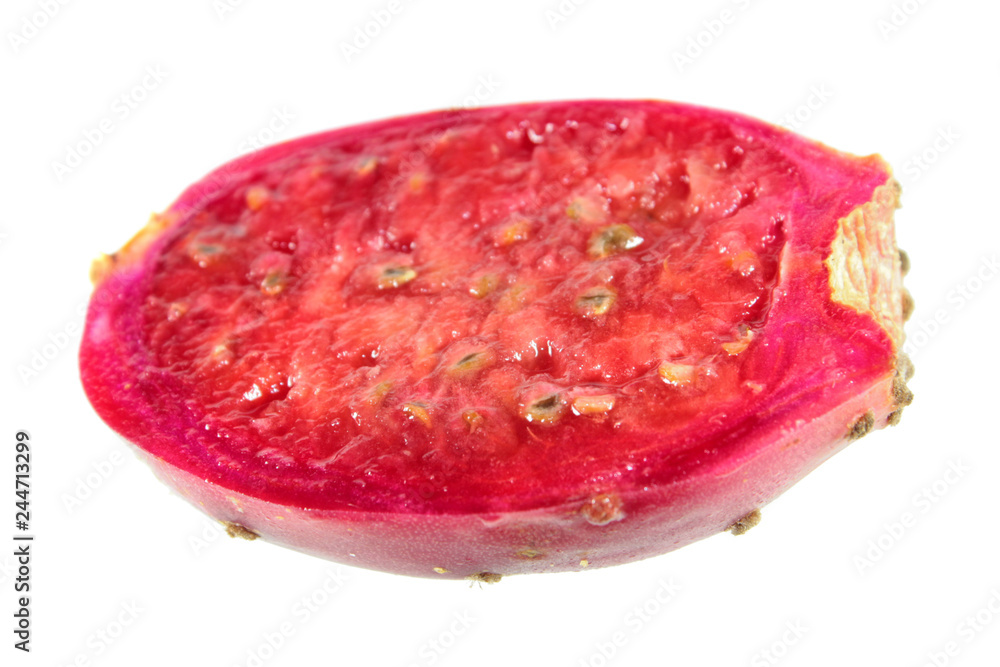 Ripe red Prickly pear fruit longitudinal section isolated on white background Ripe red Prickly pear fruit longitudinal section isolated on white background