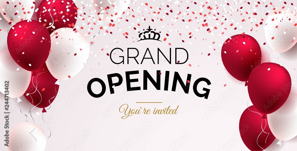 Festive background with red and white balloons. Grand opening concept