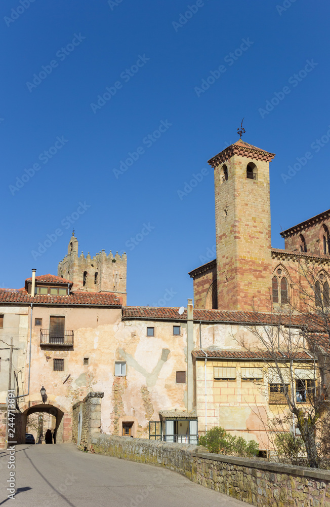 City gate and church tower in Siguenza, Spain