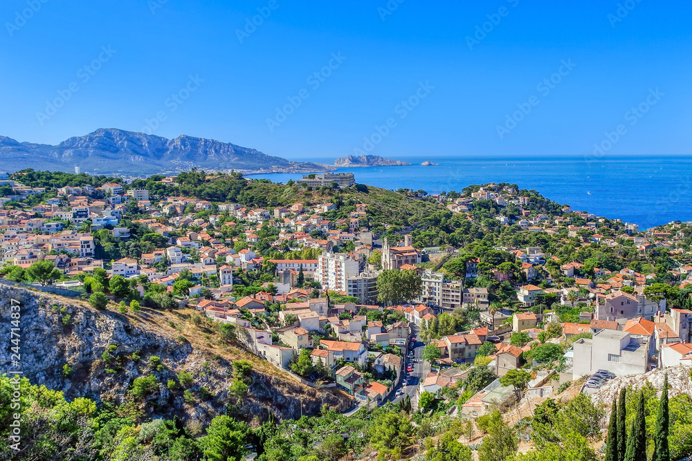 Panorama of Residential buildings in Marseille, France