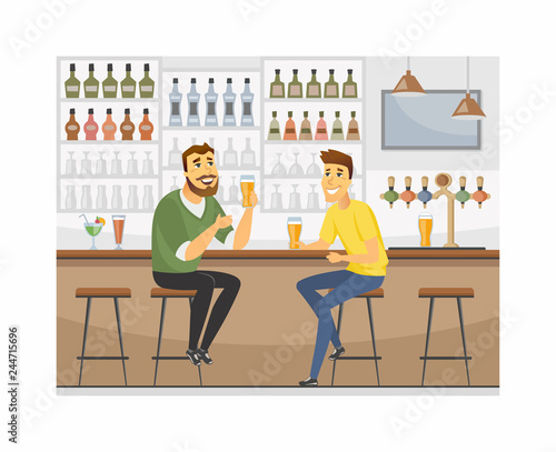 Friends at the pub - cartoon people characters illustration