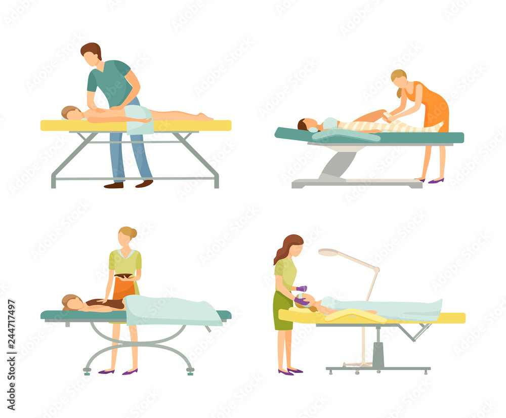 Spa Salon Massage and Body Wrap Icons Set Vector