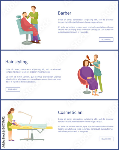 Hair Styling and Barber Service Posters Set Vector