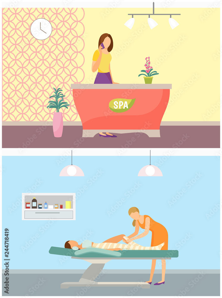 Spa Salon Reception and Body Wrapping Set Vector