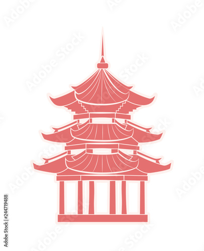 Chinese Temple with Pagoda Travel Sticker Isolated