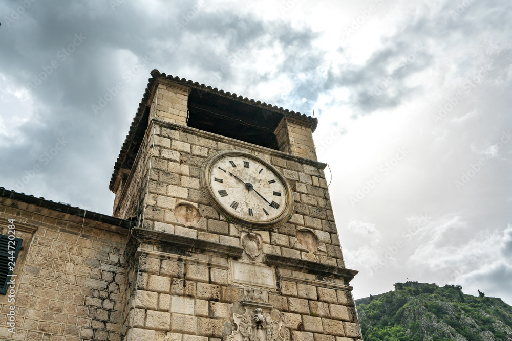 KOTOR, MONTENEGRO - MAY 11, 2017: The old clock tower.
