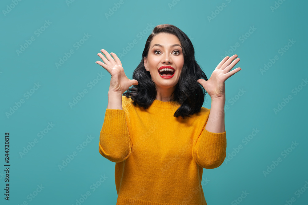 woman on teal background woman on teal background