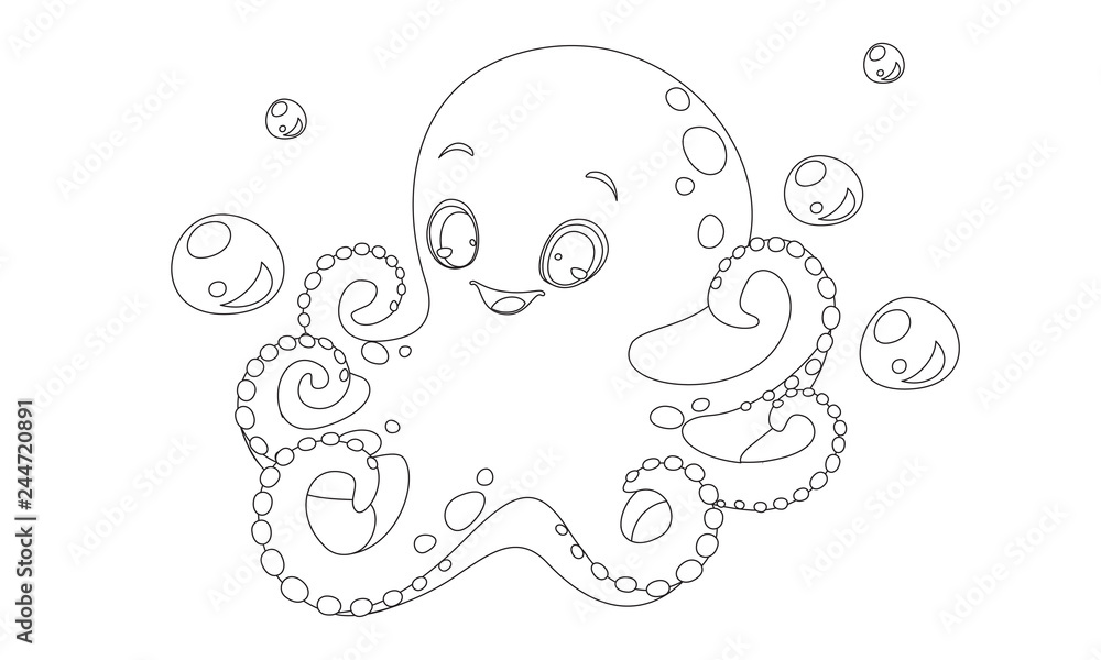 Cute octopus cartoon outline drawing Stock Vector | Adobe Stock