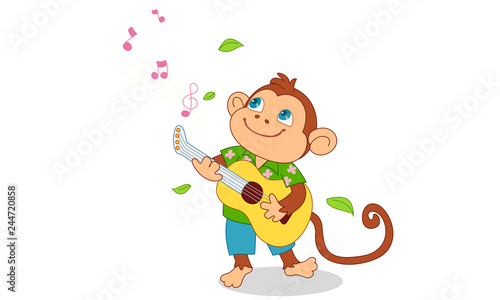 Cute Monkey playing guitar cartoon illustration