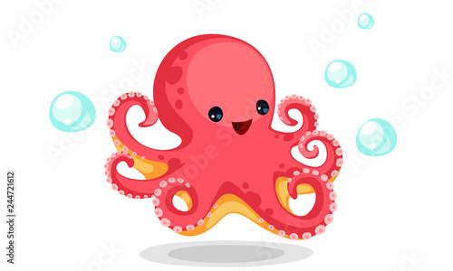 Cute red octopus cartoon photo