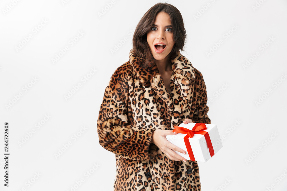 Beautiful woman wearing leopard fur coat Beautiful woman wearing leopard fur coat