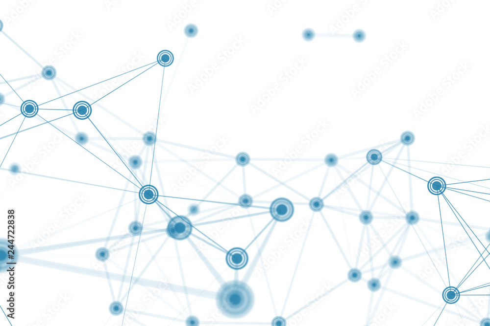 Network illustration - connected blue circles isolated on white background  - obrazy, fototapety, plakaty 