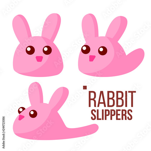 Rabbit Slippers Vector. Pink Female Home Footwear. Isolated Flat Cartoon Illustration