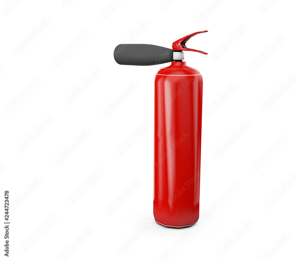Red fire extinguisher in the air. 3D render isolated on white background Red fire extinguisher in the air. 3D render isolated on white background