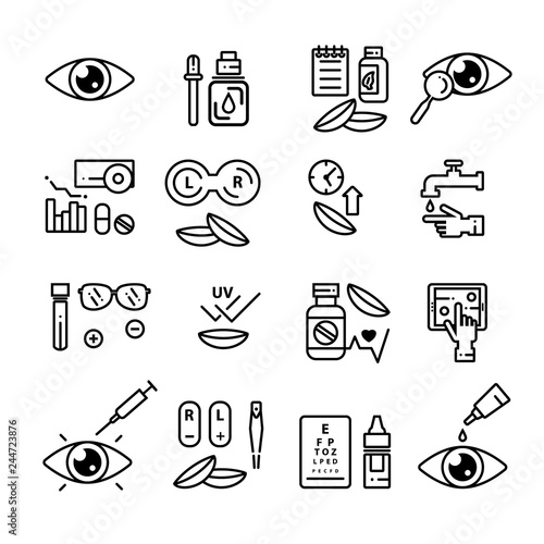 Сontact lenses icons and ophthalmology vector set.