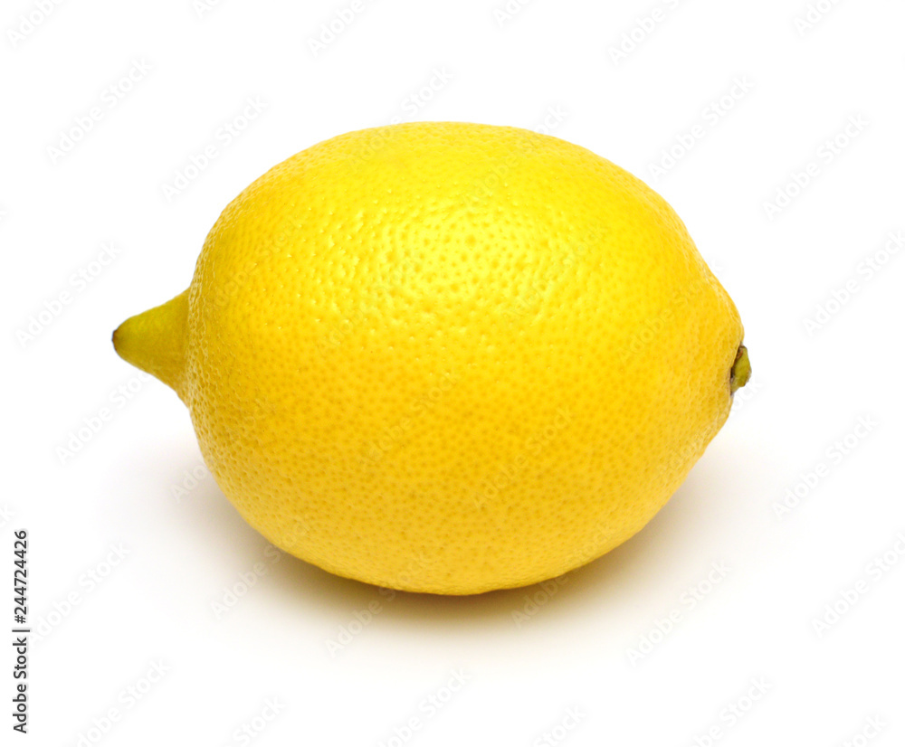One lemon isolated on white background. Tropical fruit. Flat lay, top view One lemon isolated on white background. Tropical fruit. Flat lay, top view