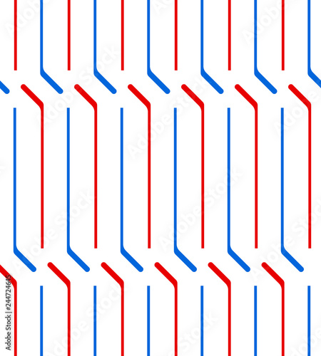 Blue and red hockey sticks on white abstract geometric seamless pattern, vector