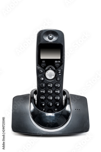 black home telephone on white