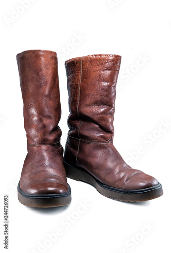 high brown leather boots on white