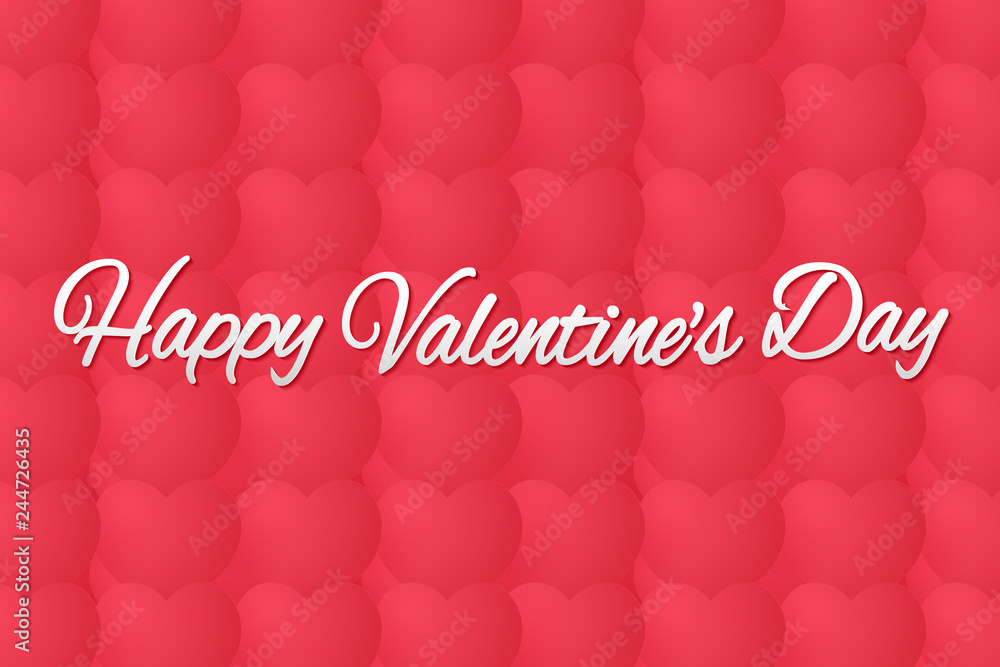 Valentines day , red heart shape background with lettering , paper art style