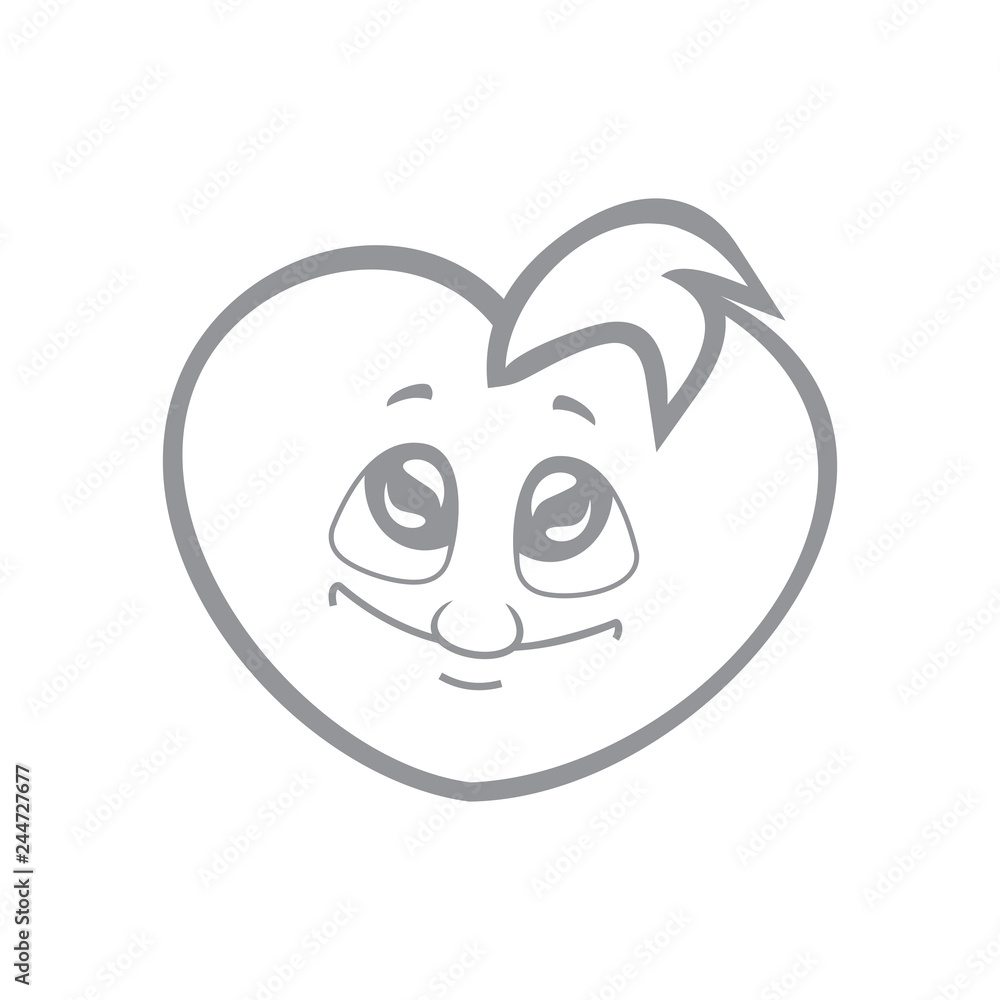 The vector illustration of the children's character heart the boy smiles and looks up. Fiery flame of love in the children's picture of the animation character. Monochrome. The vector illustration of the children's character heart the boy smiles and looks up. Fiery flame of love in the children's picture of the animation character. Monochrome.
