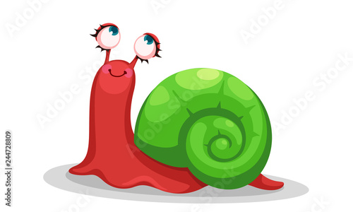 Cute red snail cartoon vector illustration 1