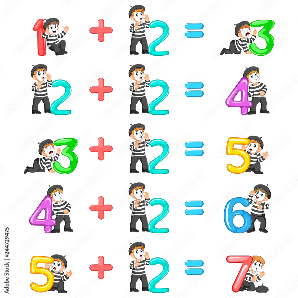 Fototapeta premium the number increment from 3 until 7 with the good pantomime
