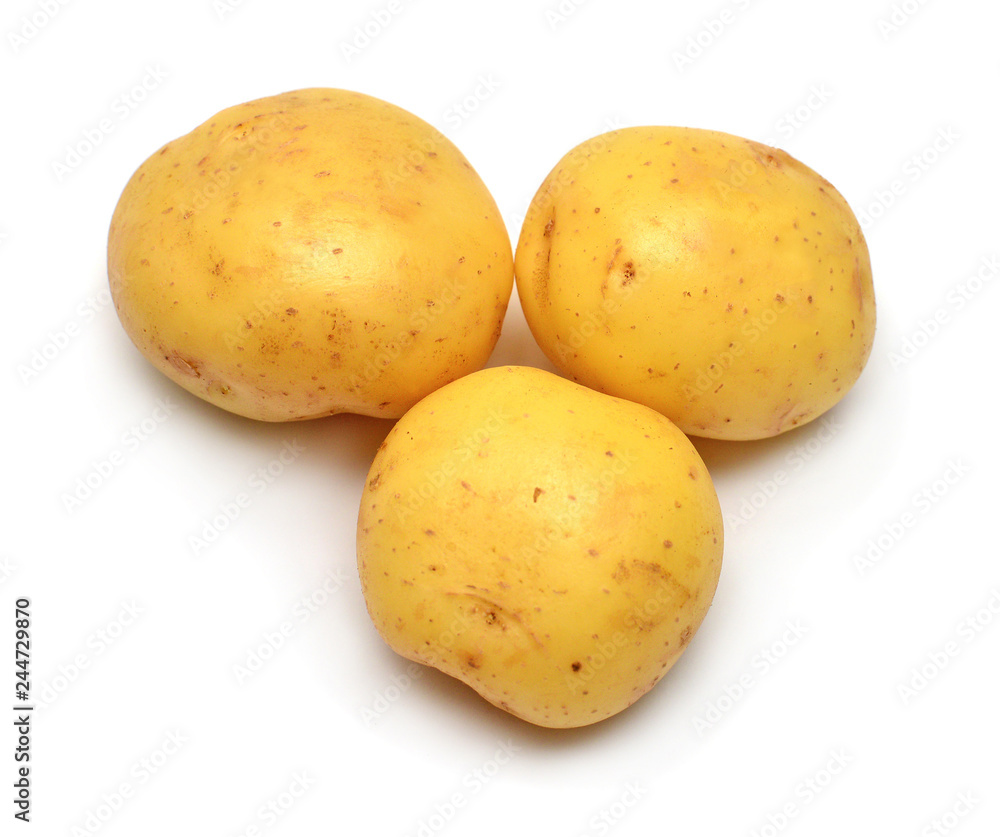 Potatoes vegetable isolated on white background. Flat lay, top view Potatoes vegetable isolated on white background. Flat lay, top view