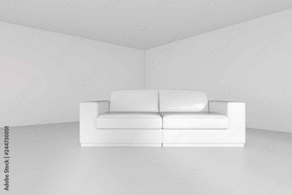 White Sofa in empty room with large window. 3d rendering. White Sofa in empty room with large window. 3d rendering.