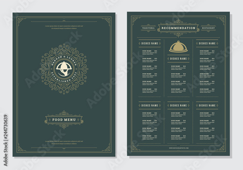Restaurant menu design and label vector brochure template.