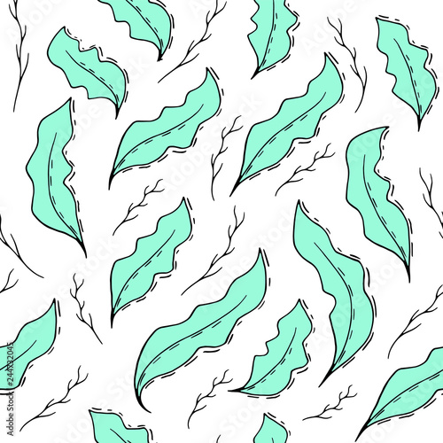Seamless aquamarine leaves pattern design