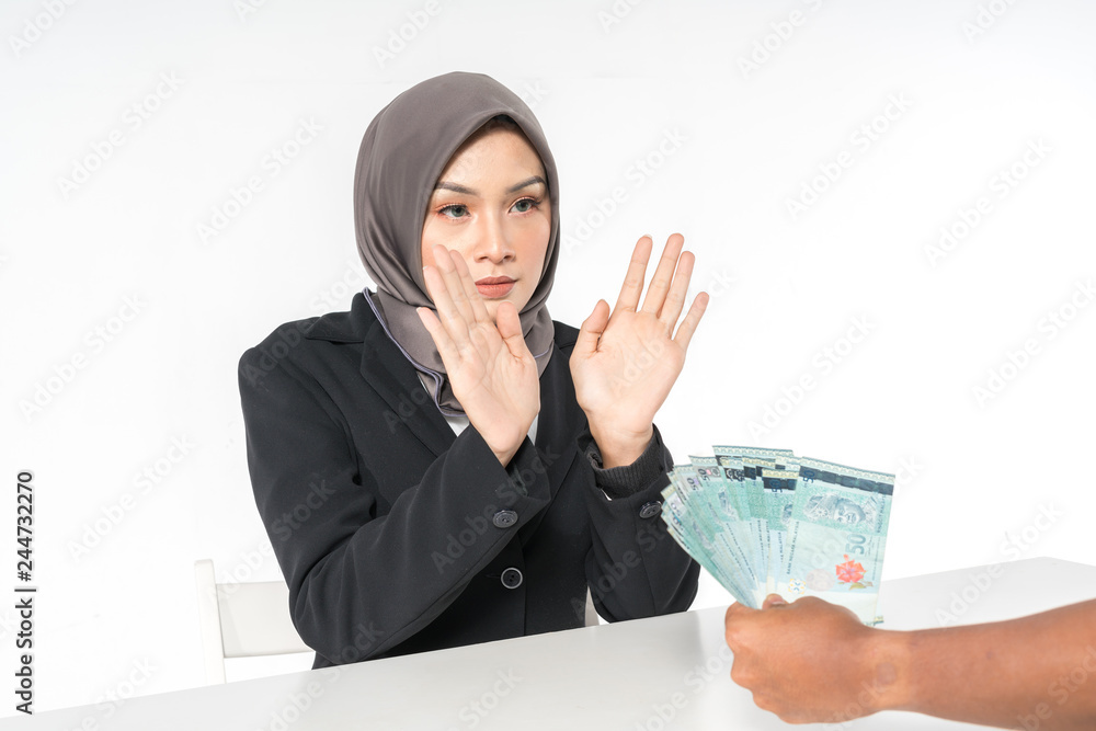 Hijab businesswoman and money with white background. Hijab businesswoman and money with white background.