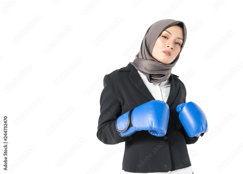 Muslimah fighter with white background. Muslimah fighter with white background.