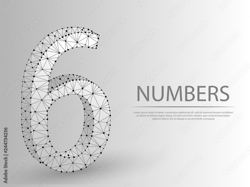 number six low poly abstract illustration consisting of points, lines, and shapes in the form of planets, stars and the universe. Origami vector digit 6 wireframe concept. number six low poly abstract illustration consisting of points, lines, and shapes in the form of planets, stars and the universe. Origami vector digit 6 wireframe concept.