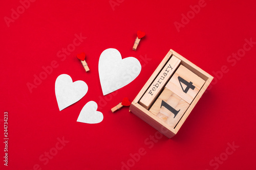 Valentines day theme with wooden block calendar