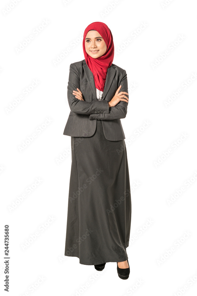 Veiled young businesswoman isolated white background