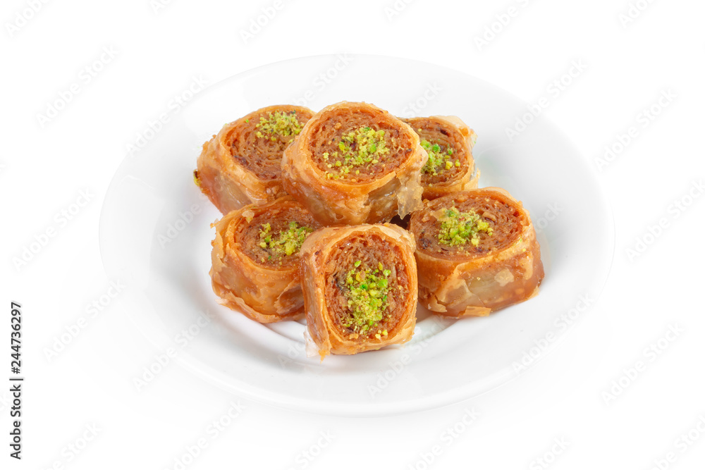 Turkish Ramadan Dessert Baklava isolated on white Turkish Ramadan Dessert Baklava isolated on white