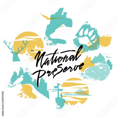 National Preserve Forest Park Labels set  In vector Illustrations