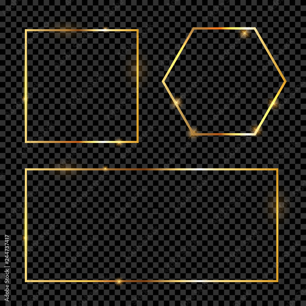 Gold Frame on Transparent Background Collection Set. Vector