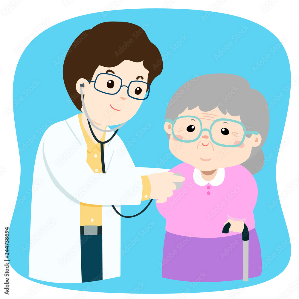 Grandmother checkup with doctor cartoon vector.