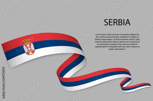Waving ribbon or banner with flag
