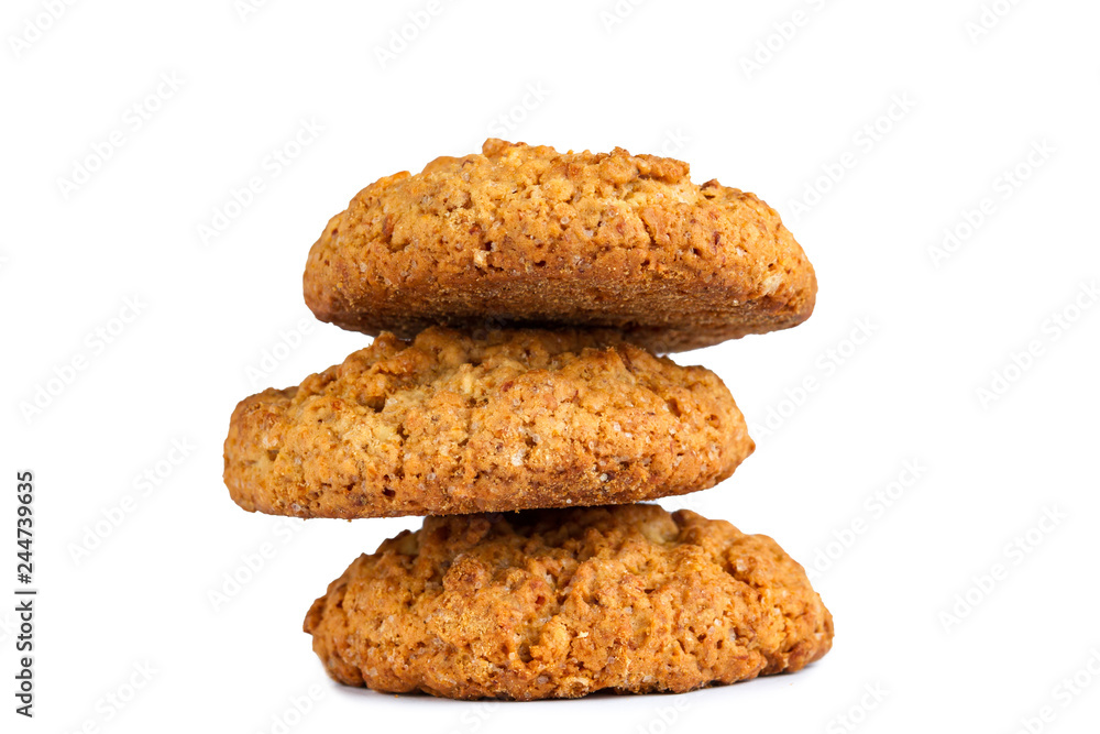 Isolated oatmeal cookies and cereals on a white background Isolated oatmeal cookies and cereals on a white background