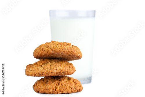 Isolated oatmeal cookies and cereals on a white background