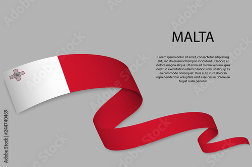 Waving ribbon or banner with flag