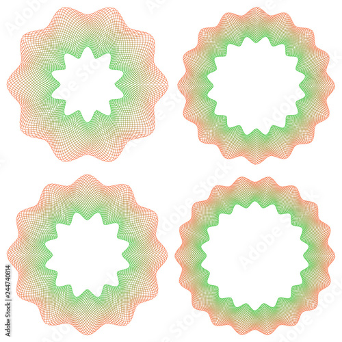 Set certificate round guilloche watermark protection of valuable documents against forgery of banknotes, vector guilloche watermark for diploma certificate