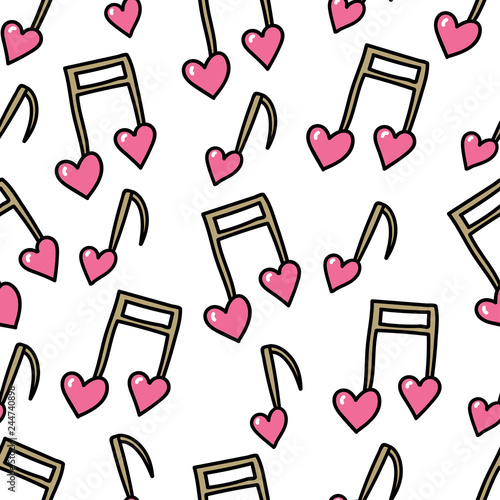 Love song.Heart notes. Cute vector seamless pattern for Valentine's day.