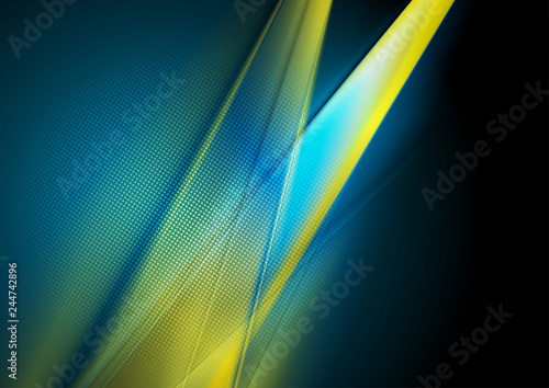 Dark blue and yellow abstract shiny background