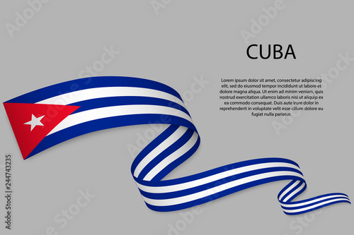 Waving ribbon or banner with flag