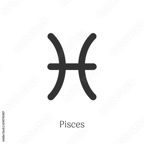 Pisces zodiac sign isolated on white background. Star sign for astrology horoscope. Zodiac line stylized symbol. Astrological calendar pictogram, horoscope constellation vector illustration.